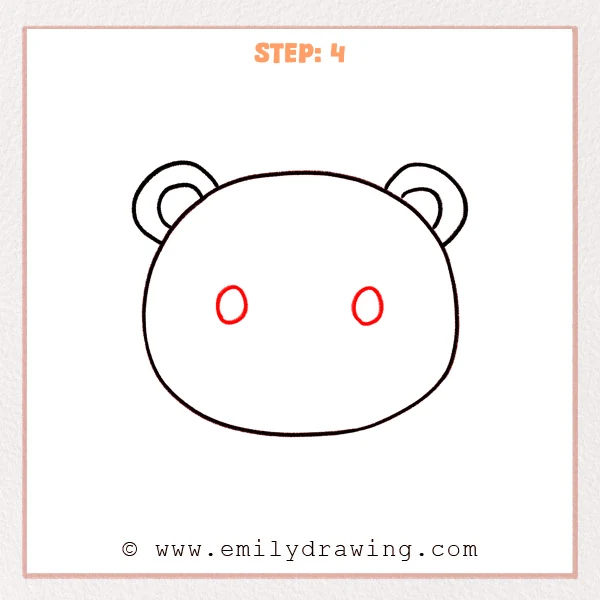 how to draw a bear face - Step 4: Two small oval eyes are added to the bear face inside the head outline.